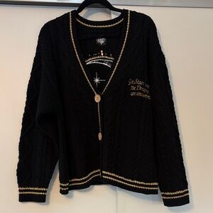 Lost Bros SOLD OUT ACOTAR size large Black Cardigan with Gold Embroidery NWOT